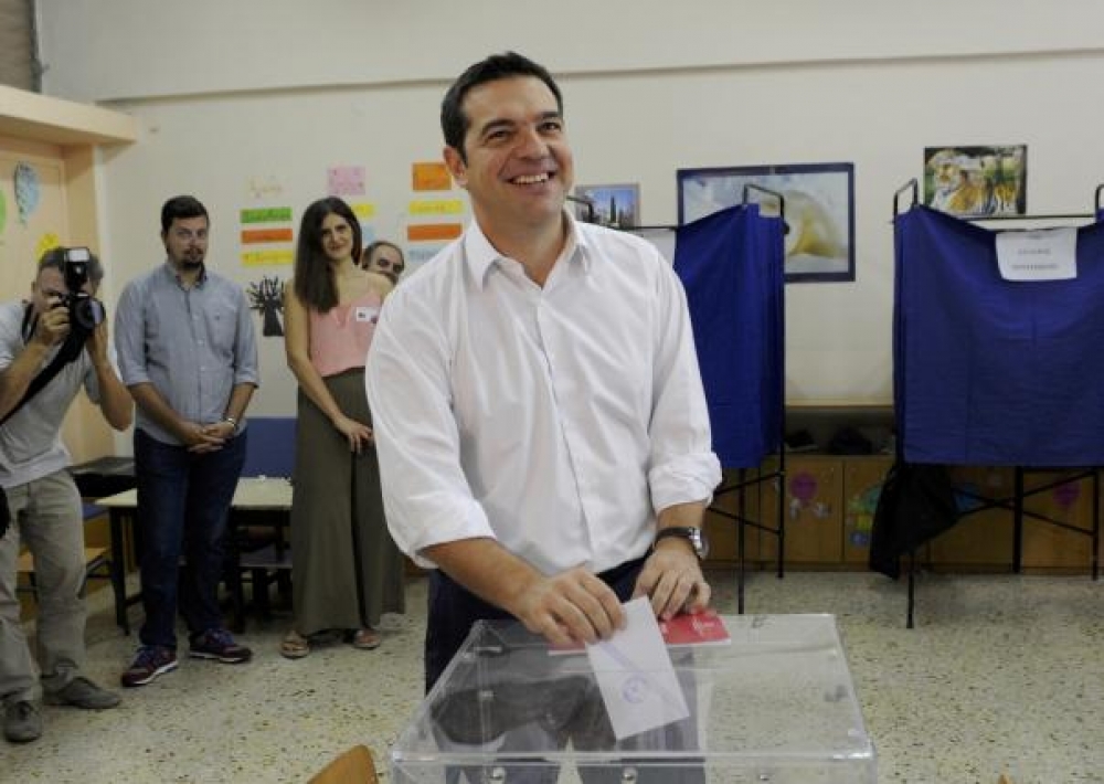 Outgoing Prime Minister Alexis Tsipras casting his vote in Greece's general election