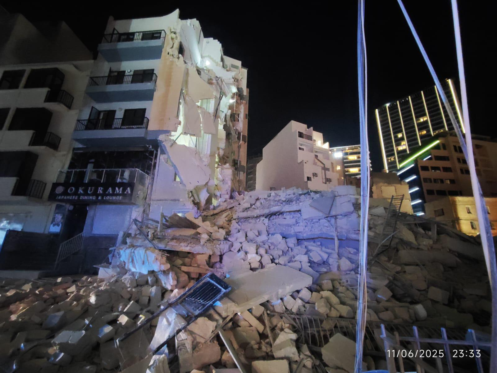 The collapsed building in Paceville (Photo: BCA)
