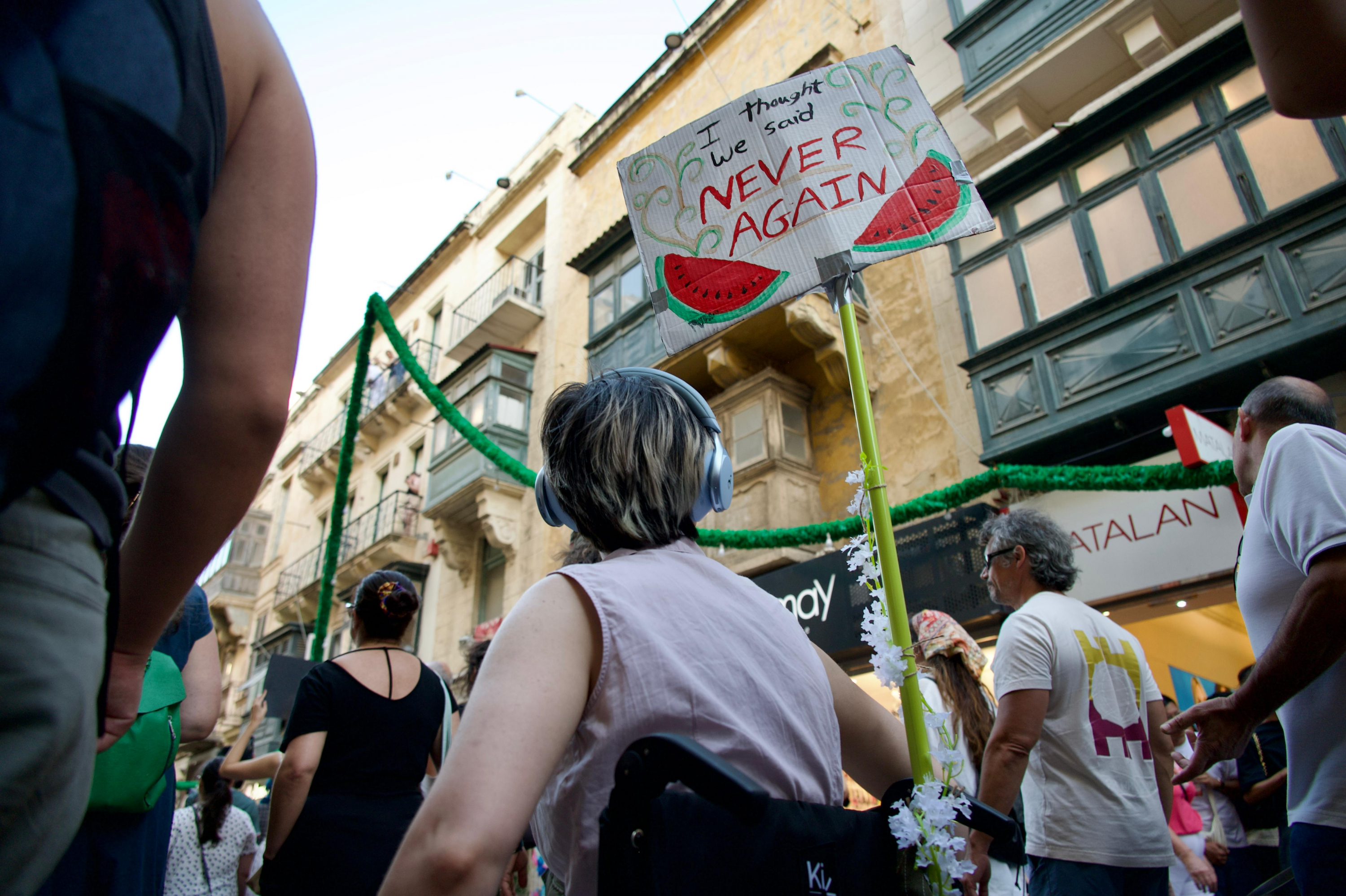 Protest in Valletta calling for an end to genocide and starvation in Gaza (Photo: Miguela Xuereb/Newsbook)
