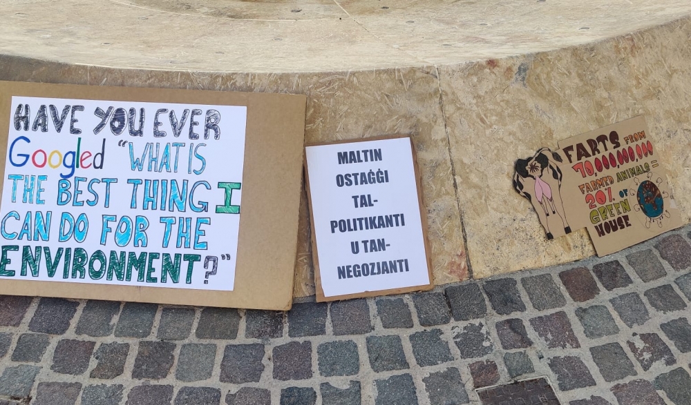 Climate activists took their message outside the Office of the Prime Minister in Valletta (Photo: Luke Vella/MaltaToday)