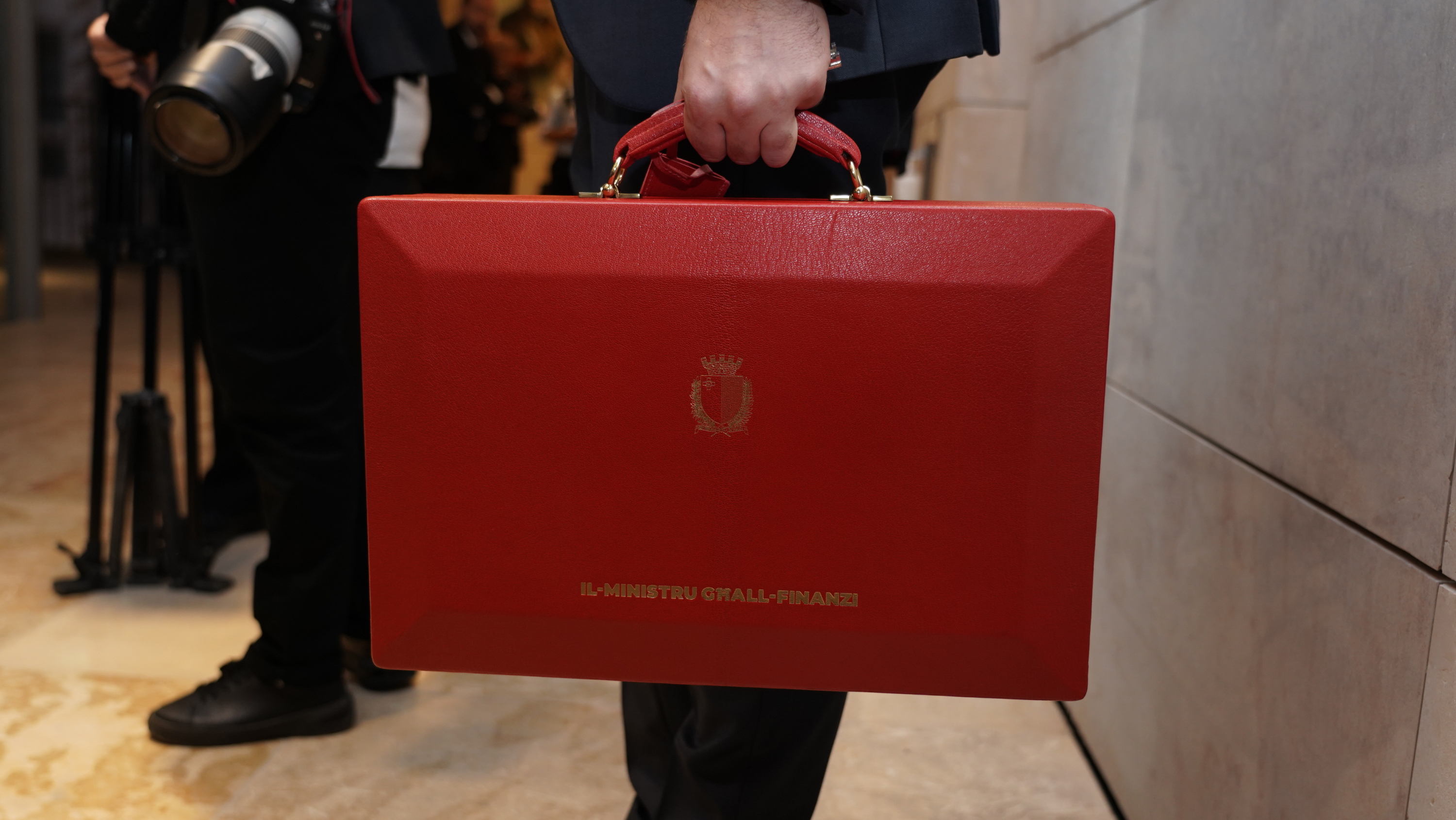 Finance Minister Clyde Caruana's red budget briefcase (Photo: James Bianchi/MaltaToday)