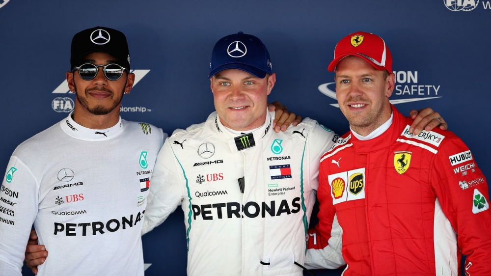 Lewis Hamilton, Valtteri Bottas and Sebastian Vettel