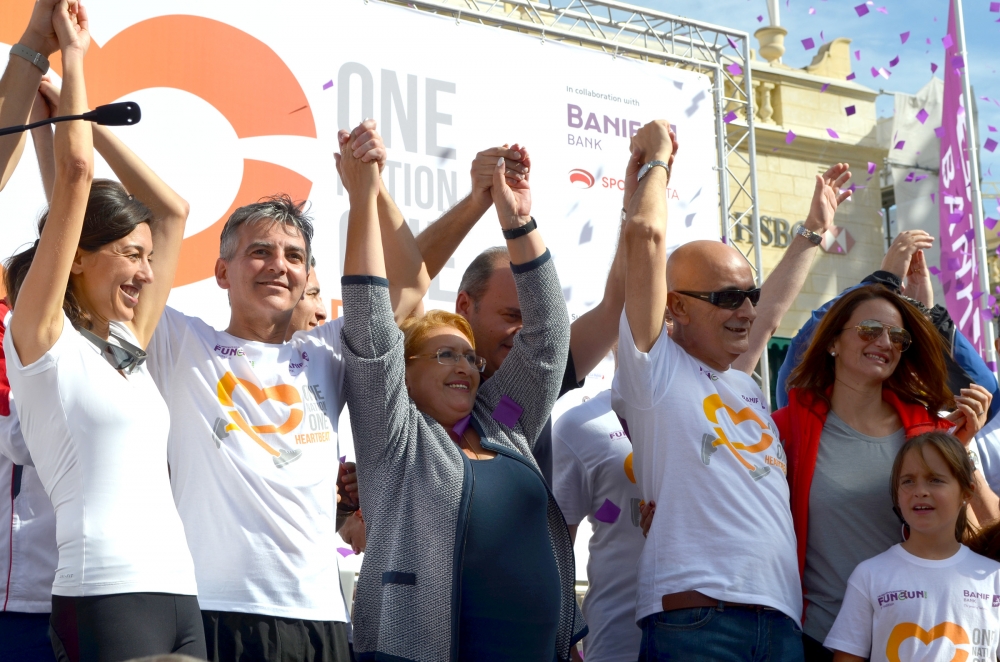 President of the Republic Marie Louise Coleiro Preca was joined on stage in Valletta by Labour deputy leader Chris Cardona, Nationalist Leader Simon Busuttil, Michelle Muscat, as well as several MPs and ministers