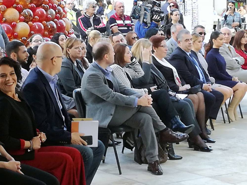 Prime Minister Joseph Muscat in audience, as dancers engage in performance depicting the cycle of domestic abuse