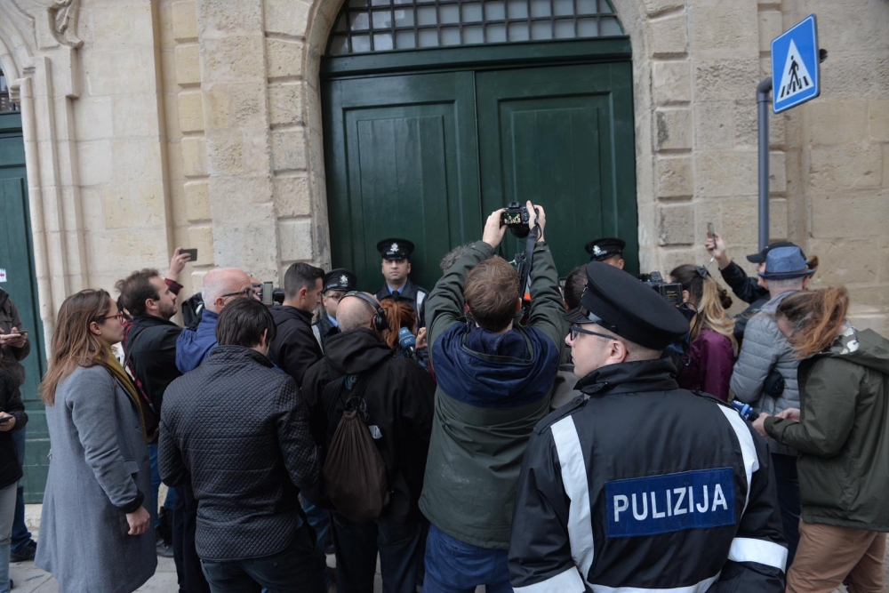 Journalists from Maltese and foreign media houses were escorted out of the building and the doors closed