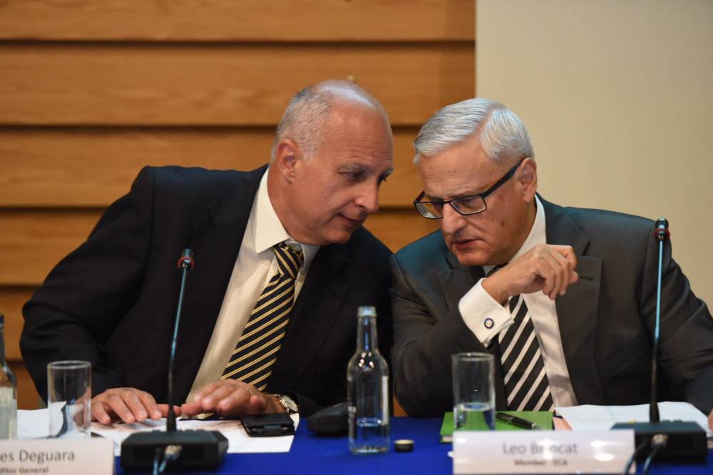 Auditor General Charles Deguara with member of the European Court of Auditors, Leo Brincat (Photo: James Bianchi/MediaToday)