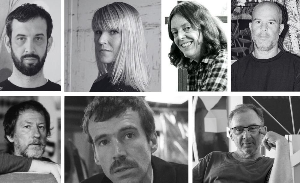 Artists participating in the Milton Avery show, clockwise from left: Nicolas Party, Henni Alftan, March Avery, Jonas Wood, Gary Hume, Harold Ancart, and Andrew Cranston