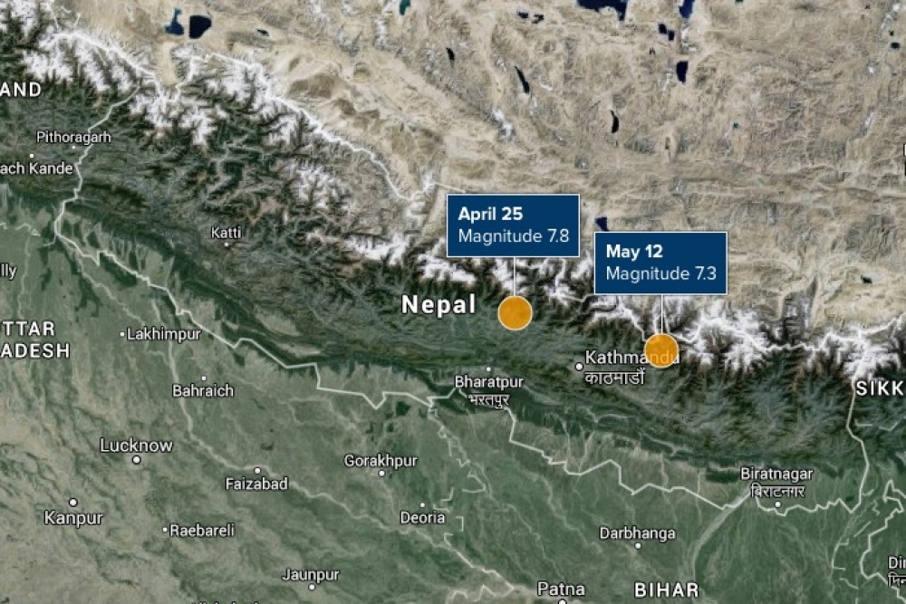 A map shows where the two earthquakes struck