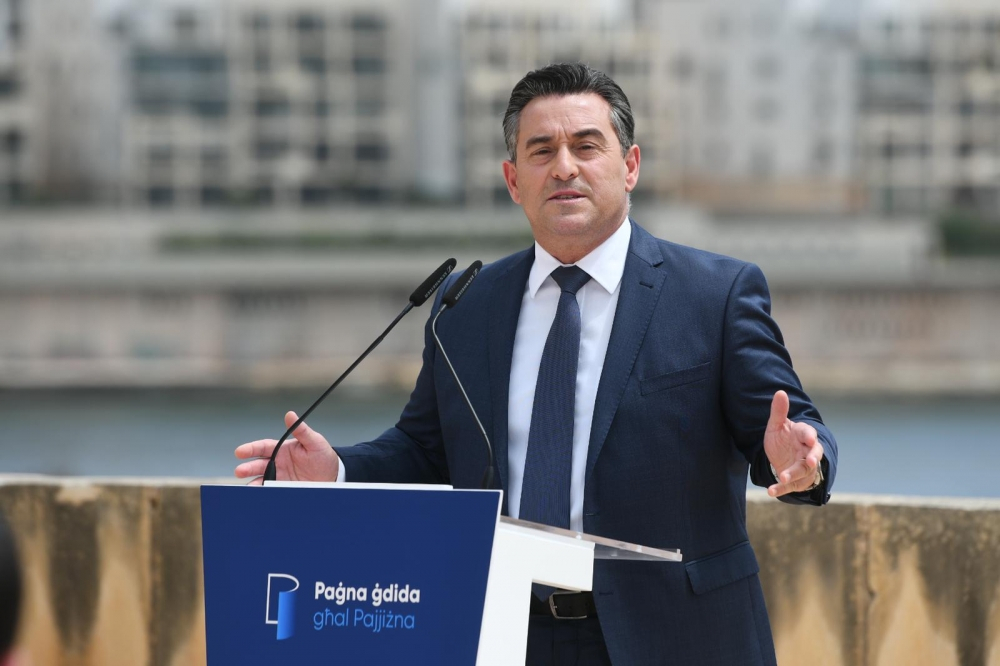 Bernard Grech at a press conference on his first 100 days in 2021