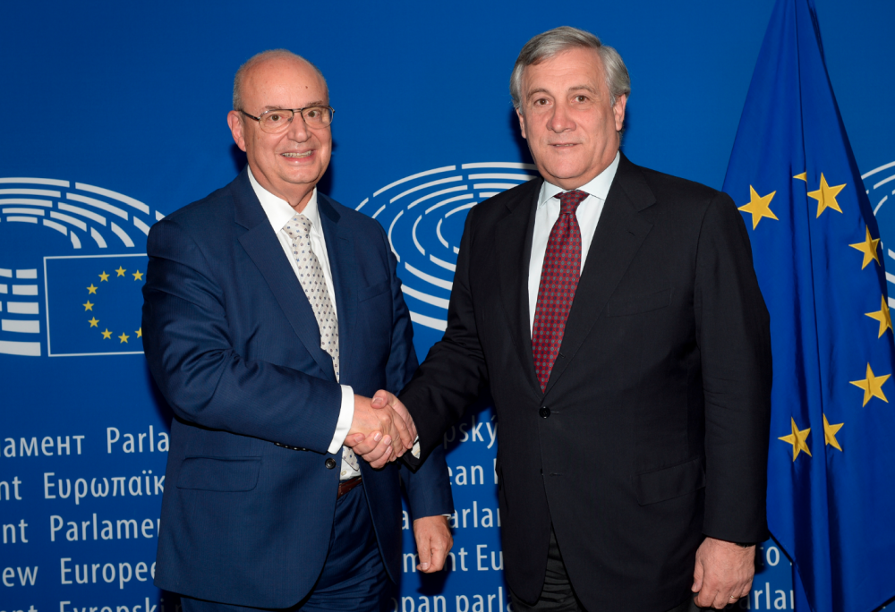 MEP Francis Zammit Dimech with Antonio Tajani, president of the European Parliament