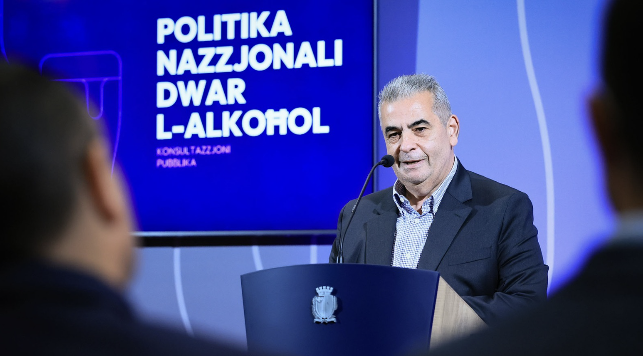 Minister for Social Policy and Children's Rights, Michael Falzon, during a press conference on the National Alcohol Policy (Photo: DOI)