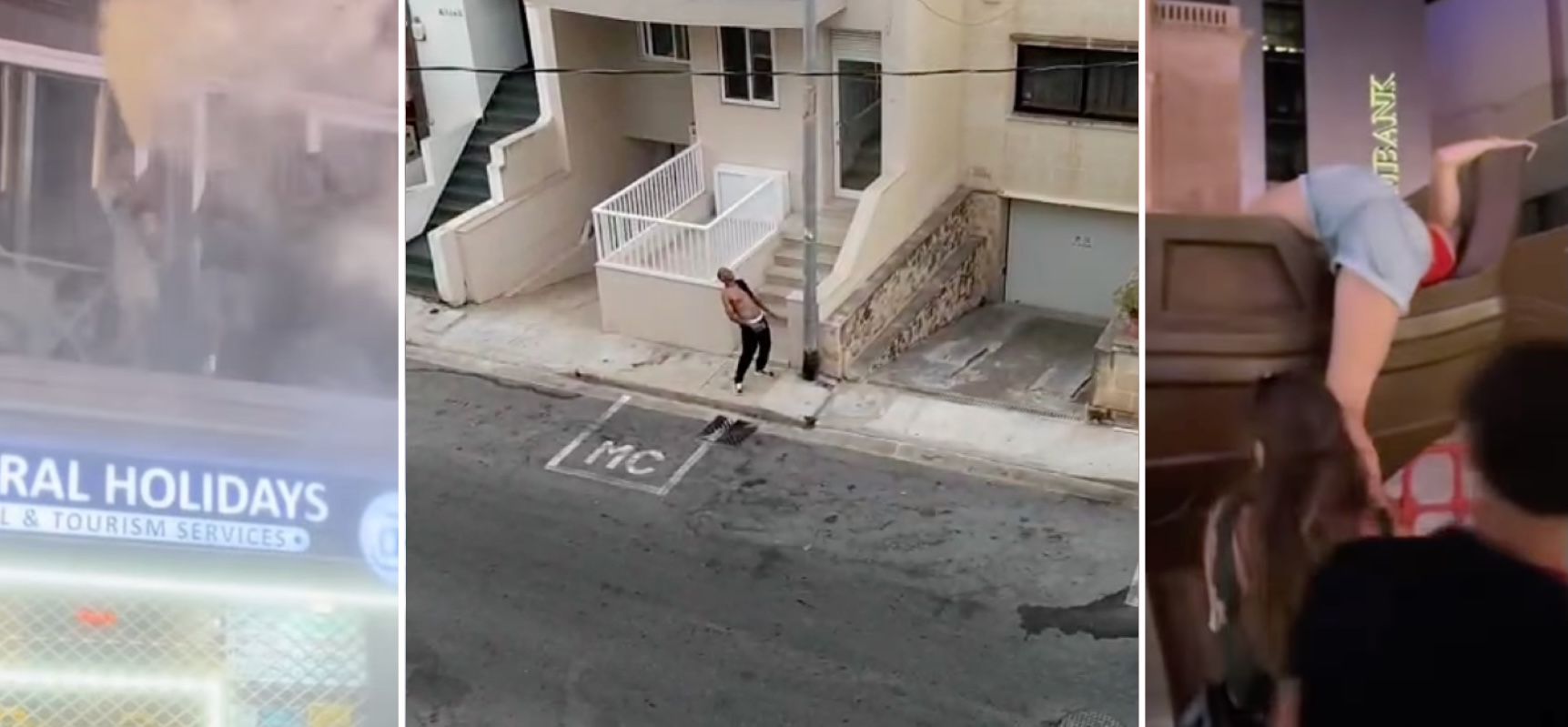 Video stills from footage shared on social media, showing unruly behaviour by young tourists in St Julian's, Paceville and Swieqi