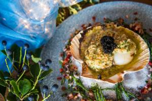 King scallops with hazelnut butter and caviar
