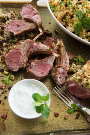 Lamb cutlets with anchovy and pistachio crust
