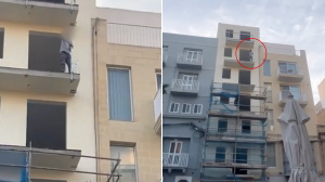 WATCH | Construction worker seen on fifth-storey balcony with no safety equipment