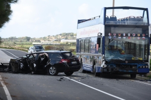 Car and double decker collide in Xemxija, three people hospitalised