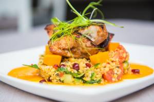 The Village Kitchen | Tahini grilled chicken salad with jewelled freekeh