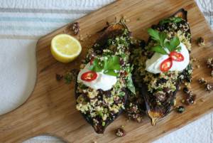 Roasted aubergines with bulgar wheat