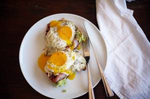 Egg and bacon on avocado toast