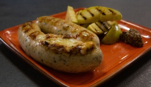 Grilled boudin blanc sausages with chicken