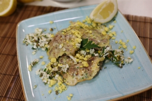 Lamb brain fritters with egg salad