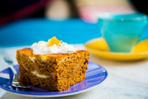Pumpkin cake with cheesecake swirls