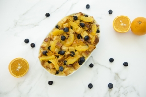 Blueberry and orange brioche pudding