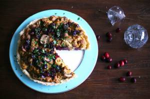 Vegan mushroom, chestnut and cranberry tart