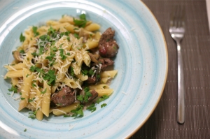 Penne with chicken livers and sage