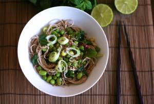 Warm soba noodle salad