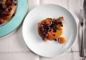 Sticky apricot and currant roast chicken