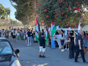 Protestors rally outside Toni Bezzina Stadium as Ħamrun plays Israeli team in Europa league match