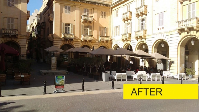 Before and After pictures of the unsightly tents in the square sent by the Planning Authority