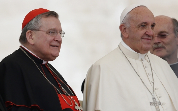 Archconservative cardinal Raymond Burke (left) was one of the authors of the ‘dubia’ sent to Pope Francis, to clarify the teaching in Amoris