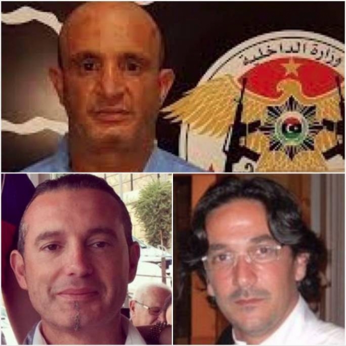 Friends and associates: Libyan smuggling king Fahmi Slim Bin Khalifa (top) on his arrest by the Rada militia in 2017; a month later, Darren Debono (left) and Gordon Debono (right), as well as mafia associate Nicola Orazio Romeo, were arrested in Italy. Romeo had his offshore companies registered at Debono’s San Gwann address, where his companies are housed