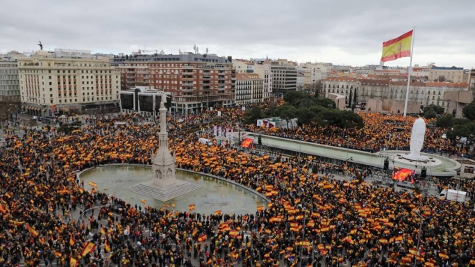 Protesters filled the Spanish capital's Colon Square and nearby streets, many of them chanting