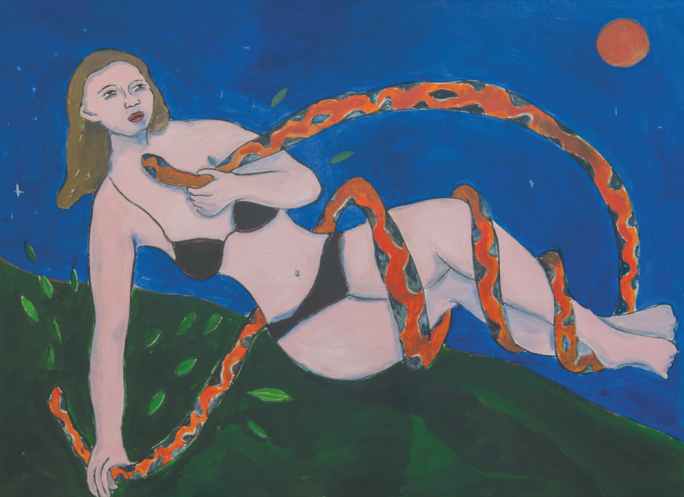 ‘Woman with a Snake’ by Gabriel Buttigieg (110x150cm, acrylic on canvas, 2018)