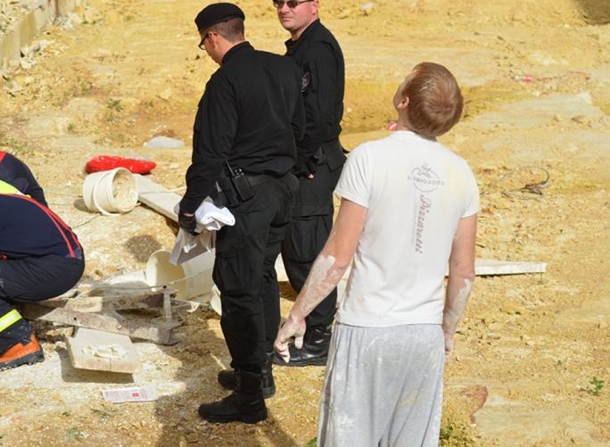 The worker that managed to hang on and escaped injuries. Photo John Pisani