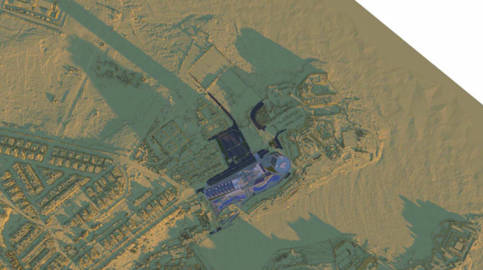 How the db tower shadow will fall on the residential area on the first day of winter at 9am
