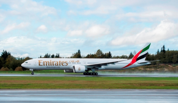 Emirates’ 100th Boeing 777-300ER departs from Everett, Washington bound for Dubai.