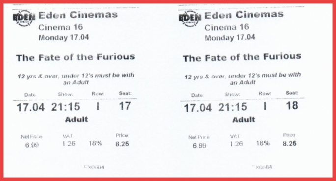 Several cinema tickets were used as proof of a genuine link to Malta