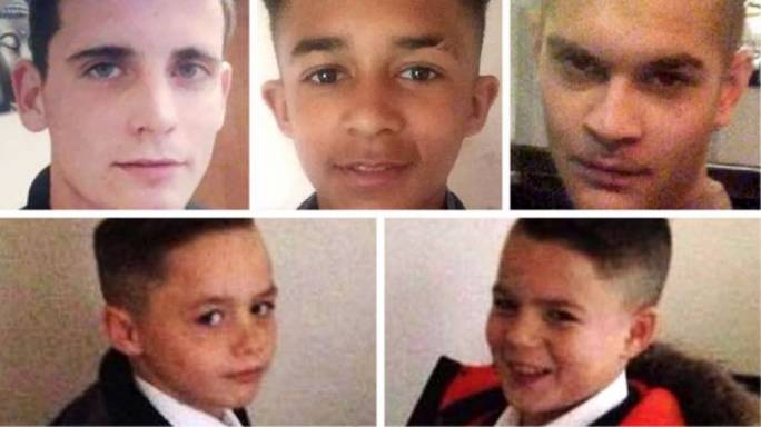 Clockwise from top left: Anthony Armour, Darnell Harte, Robbie Meerun, Elliot and Ellis Thornton-Kimmit were killed in the crash (Photo:BBC)