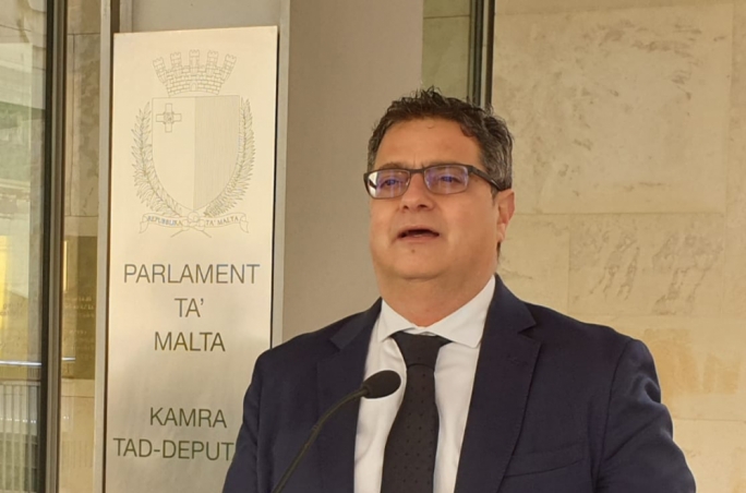 Former PN leader Adrian Delia addressing the media on Edward Scicluna's appointment as governor of the Central Bank