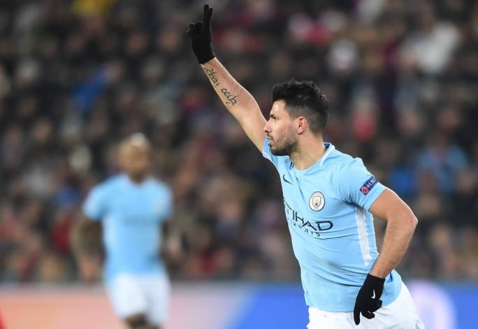 Sergio Aguero celebrating after scoring Manchester City's third goal