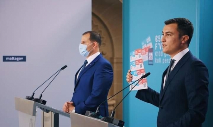 Economy minister Silvio Schembri (right) with Prime Minister Robert Abela