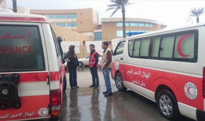 Red Crescent personnel outside the Corinthia Bab Africa