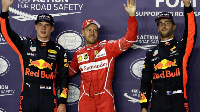 Sebastian Vettel together with Max Verstappen and Daniel Ricciardo
