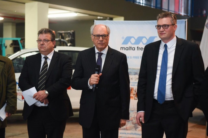 Ministers Edward Scicluna (centre) and Konrad Mizzi (right) are seen with customs boss Joe Chetcuti to show appreciation for the law enforcement agency's efforts to stop drug trafficking