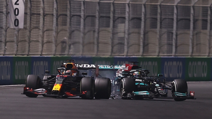 Lewis Hamilton and Max Verstappen clash during the Saudi Arabia Grand Prix
