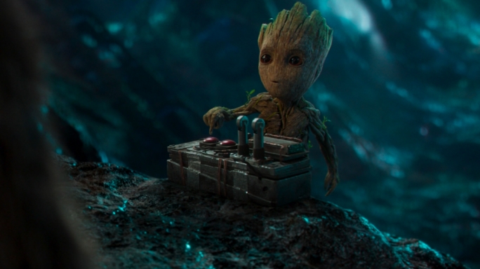 Groot – the tree monster reduced to a toddler in the first film – steals the show yet again